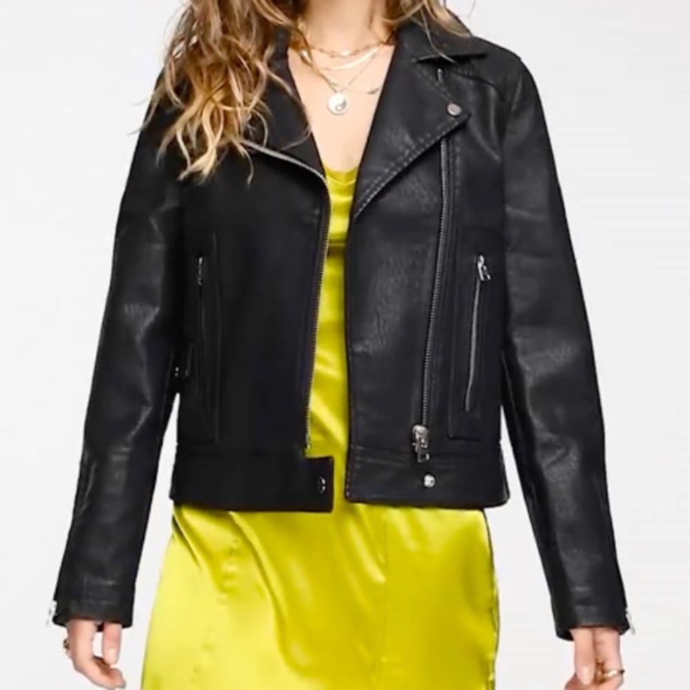 US 2 - BLACK - Topshop Faux Leather Biker Jacket